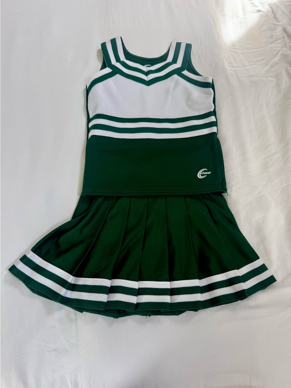 Green and White Cheerleading Uniform Set